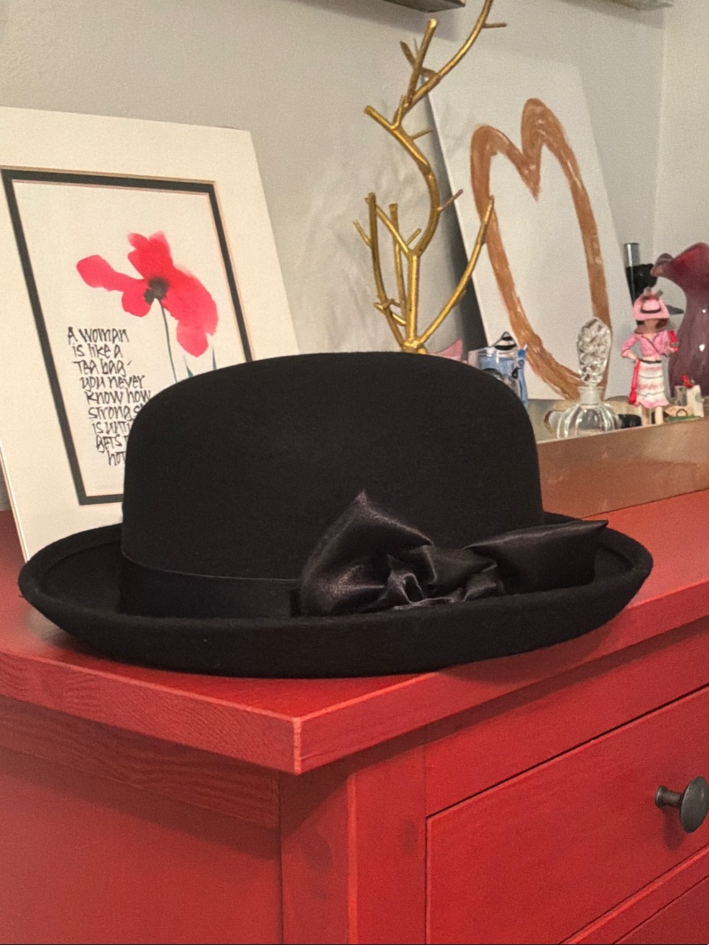 Black Felt Bowler Hat with Satin Bow